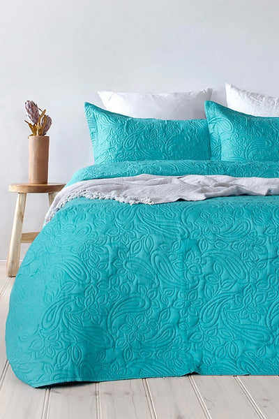 Paisley Embossed Coverlet Set - Peacock